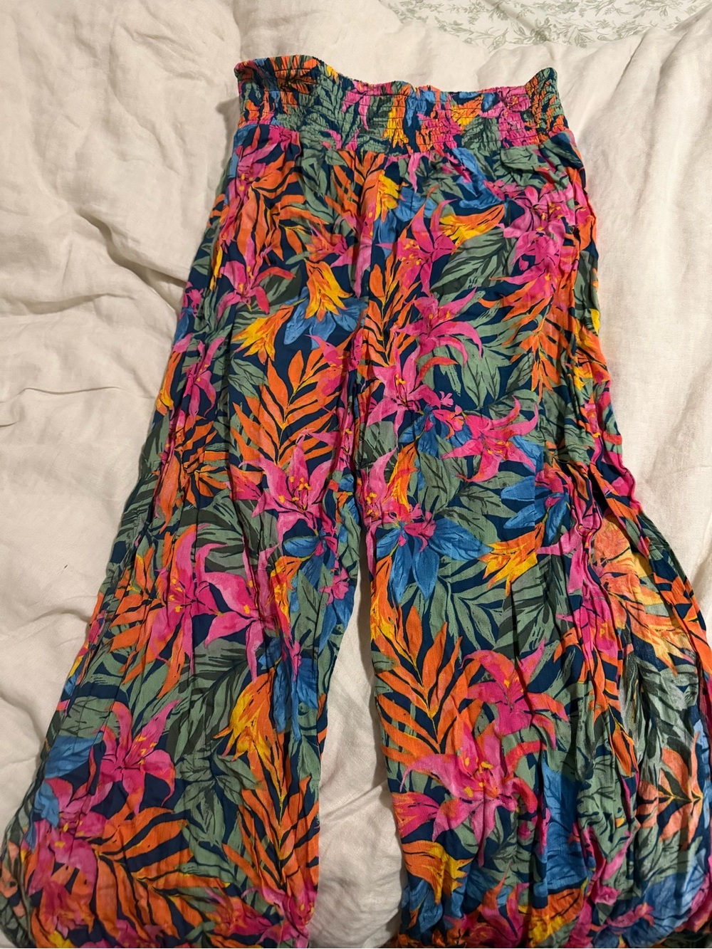 Shade & Shore Vibrant Tropical Wide-Leg Palazzo Pants in Pink Orange Blue Green